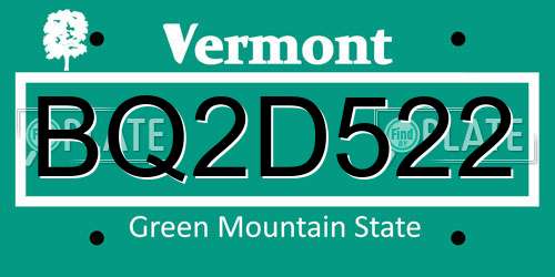 BQ2D522 Vermont License Plate