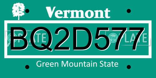 BQ2D577 Vermont License Plate