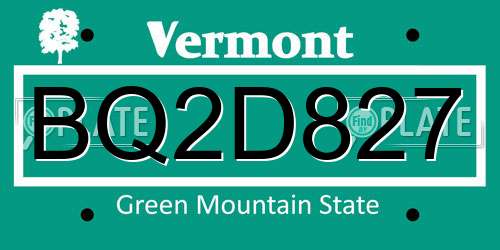 BQ2D827 Vermont License Plate