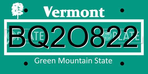 BQ2O822 Vermont License Plate