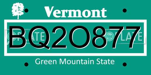 BQ2O877 Vermont License Plate