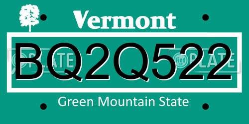 BQ2Q522 Vermont License Plate