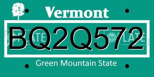 BQ2Q572 Vermont License Plate