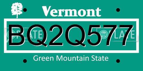BQ2Q577 Vermont License Plate