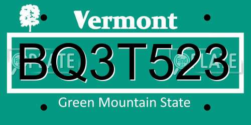 BQ3T523 Vermont License Plate