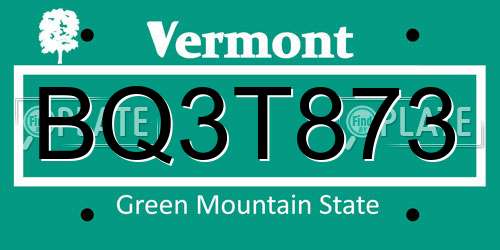 BQ3T873 Vermont License Plate
