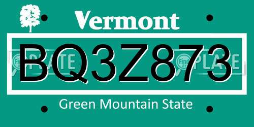 BQ3Z873 Vermont License Plate
