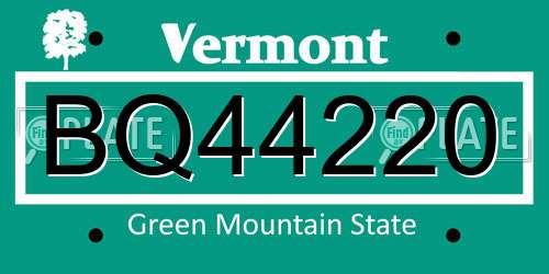 BQ44220 Vermont License Plate