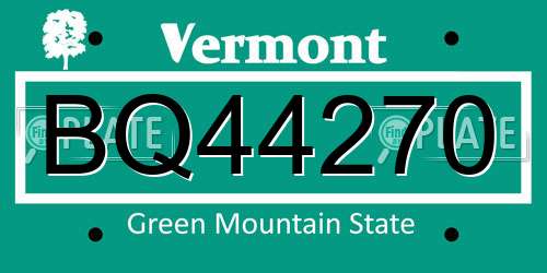 BQ44270 Vermont License Plate