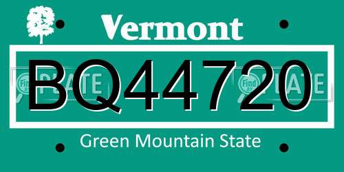 BQ44720 Vermont License Plate
