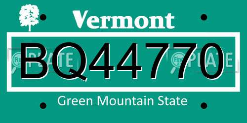BQ44770 Vermont License Plate