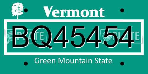 BQ45454 Vermont License Plate