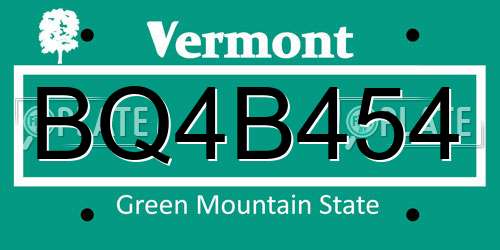 BQ4B454 Vermont License Plate