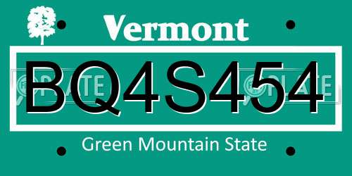BQ4S454 Vermont License Plate