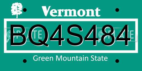 BQ4S484 Vermont License Plate