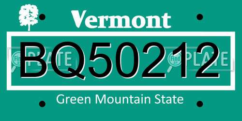 BQ50212 Vermont License Plate
