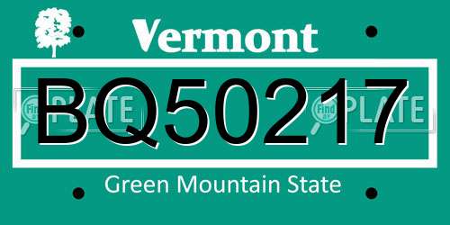 BQ50217 Vermont License Plate