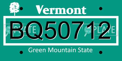 BQ50712 Vermont License Plate