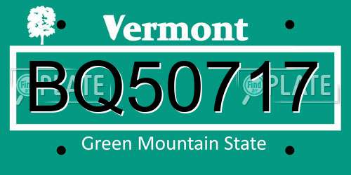 BQ50717 Vermont License Plate