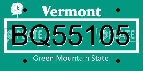 BQ55105 Vermont License Plate