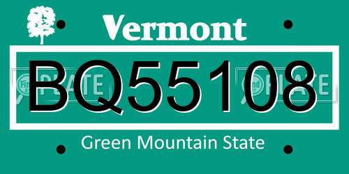 BQ55108 Vermont License Plate
