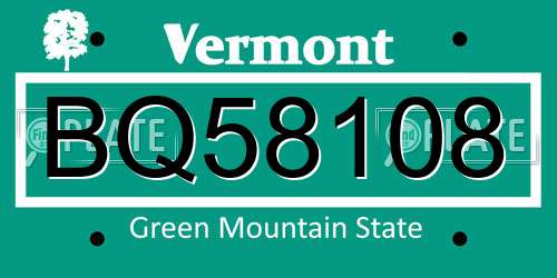 BQ58108 Vermont License Plate