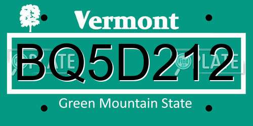 BQ5D212 Vermont License Plate