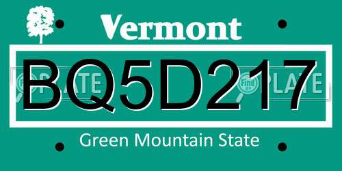 BQ5D217 Vermont License Plate