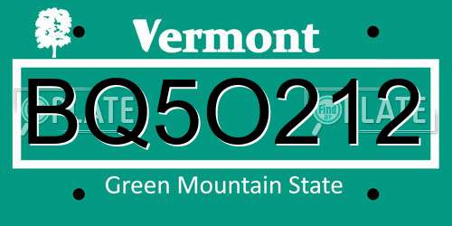 BQ5O212 Vermont License Plate