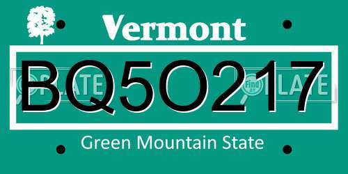 BQ5O217 Vermont License Plate