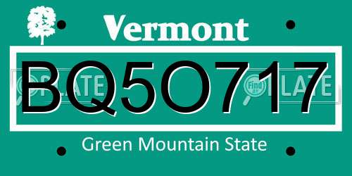 BQ5O717 Vermont License Plate