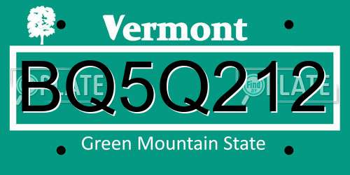 BQ5Q212 Vermont License Plate