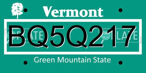 BQ5Q217 Vermont License Plate