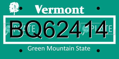 BQ62414 Vermont License Plate