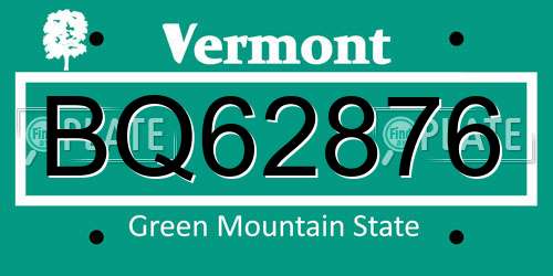 BQ62876 Vermont License Plate