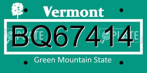 BQ67414 Vermont License Plate