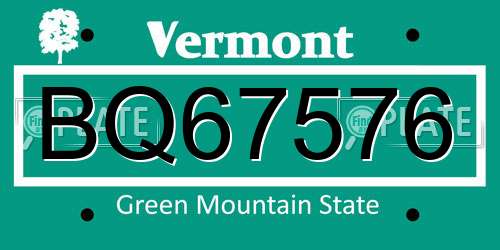 BQ67576 Vermont License Plate