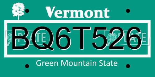 BQ6T526 Vermont License Plate