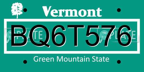 BQ6T576 Vermont License Plate