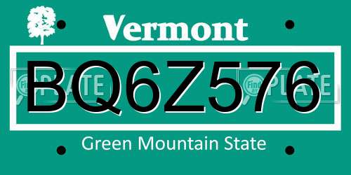 BQ6Z576 Vermont License Plate