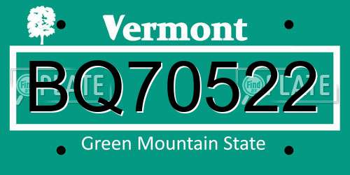 BQ70522 Vermont License Plate