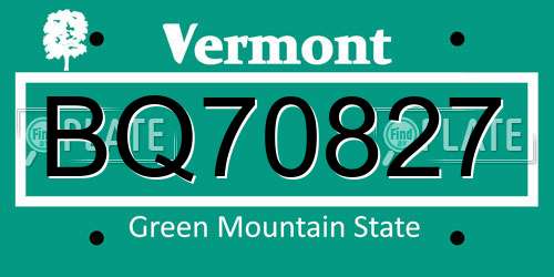 BQ70827 Vermont License Plate