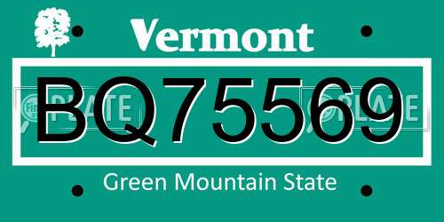 BQ75569 Vermont License Plate