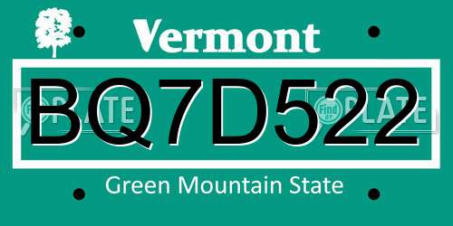 BQ7D522 Vermont License Plate