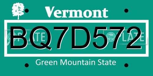 BQ7D572 Vermont License Plate