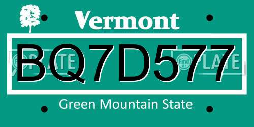 BQ7D577 Vermont License Plate