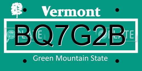BQ7G2B Vermont License Plate