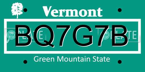 BQ7G7B Vermont License Plate
