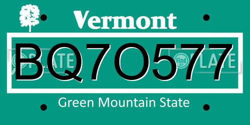 BQ7O577 Vermont License Plate