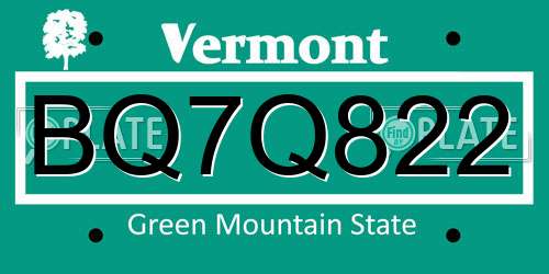 BQ7Q822 Vermont License Plate